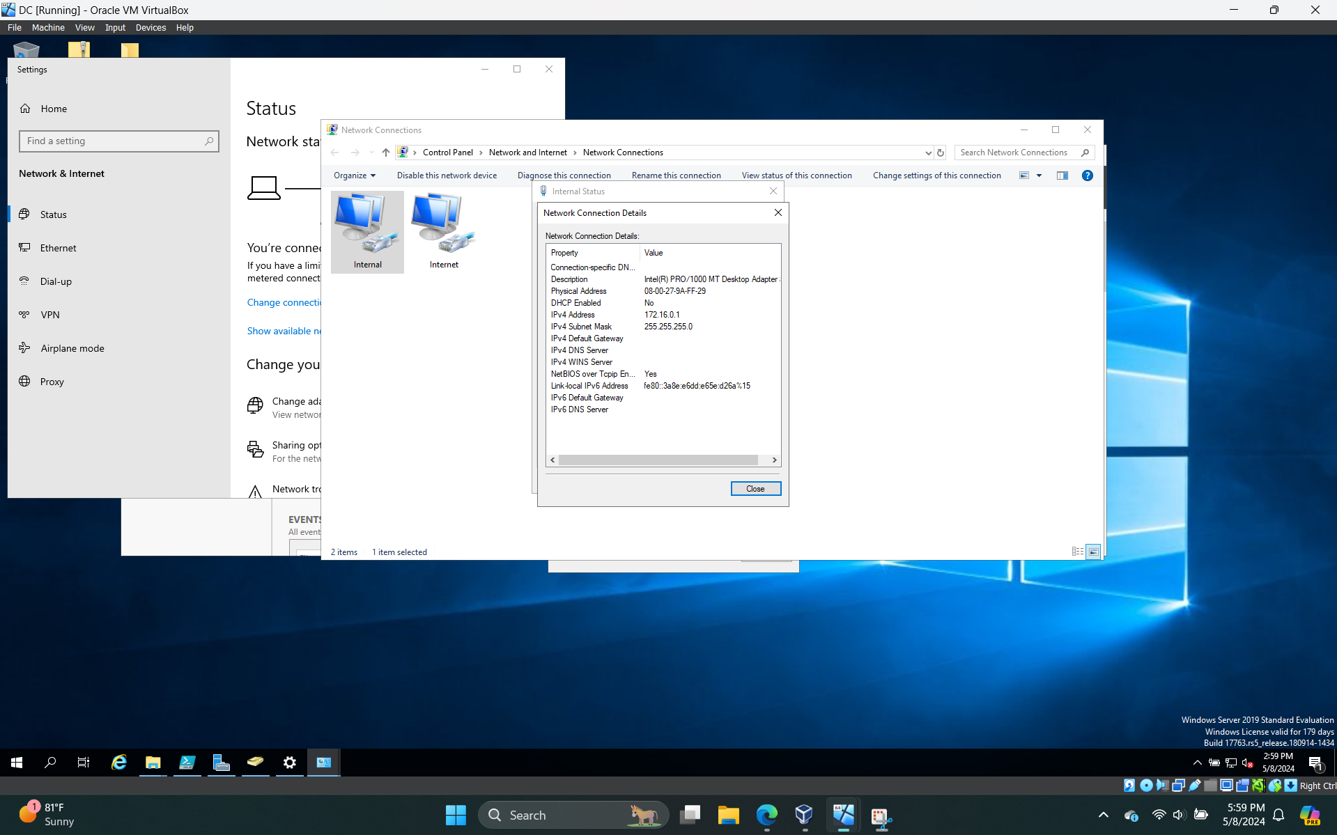 Static IP internal network